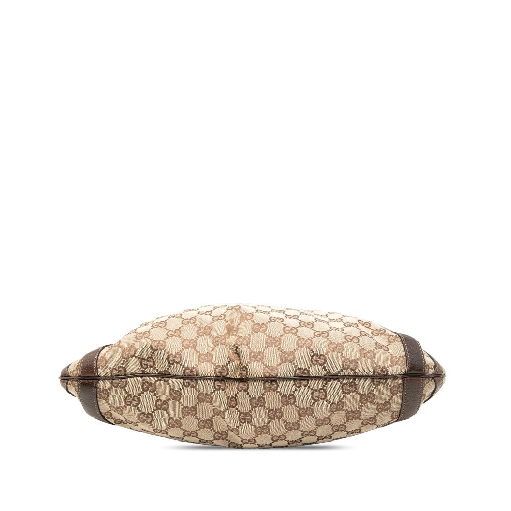 Gucci B Gucci Brown Beige Canvas Fabric GG Abbey D Ring Convertible Satchel Italy