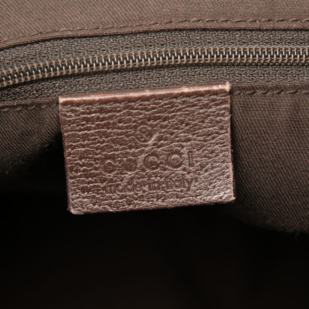 Gucci B Gucci Brown Beige Canvas Fabric GG Abbey D Ring Convertible Satchel Italy