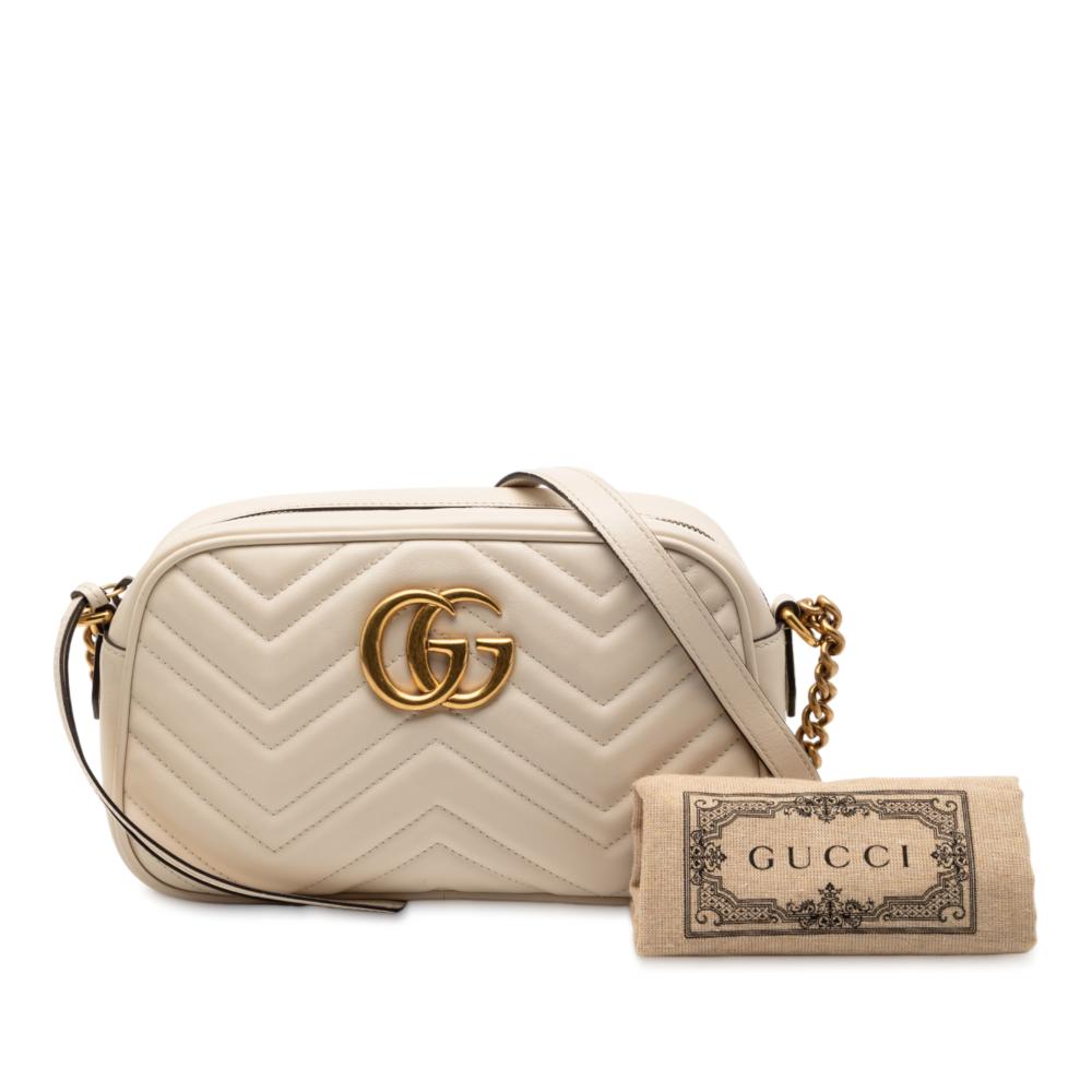 Gucci B Gucci White Calf Leather Small GG Marmont Matelasse Crossbody Italy