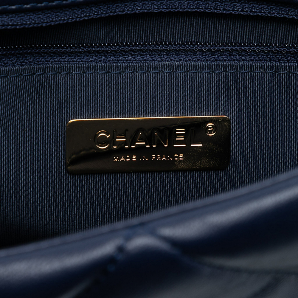 Chanel 19 Large Lambskin Leather Matelassè Flap Handbag Blue