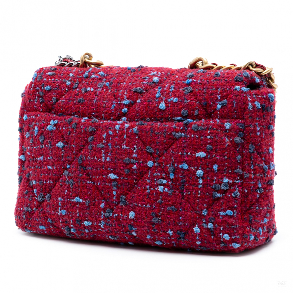 Chanel 19 Large Tweed Matelassè Flap Handbag Purple