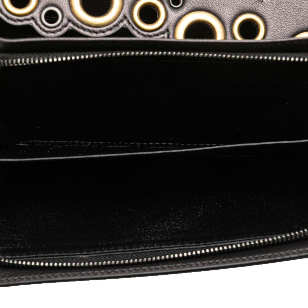 Bottega Veneta Black Nappa Intrecciato Grommet Scalloped Edge Long Wallet Italy