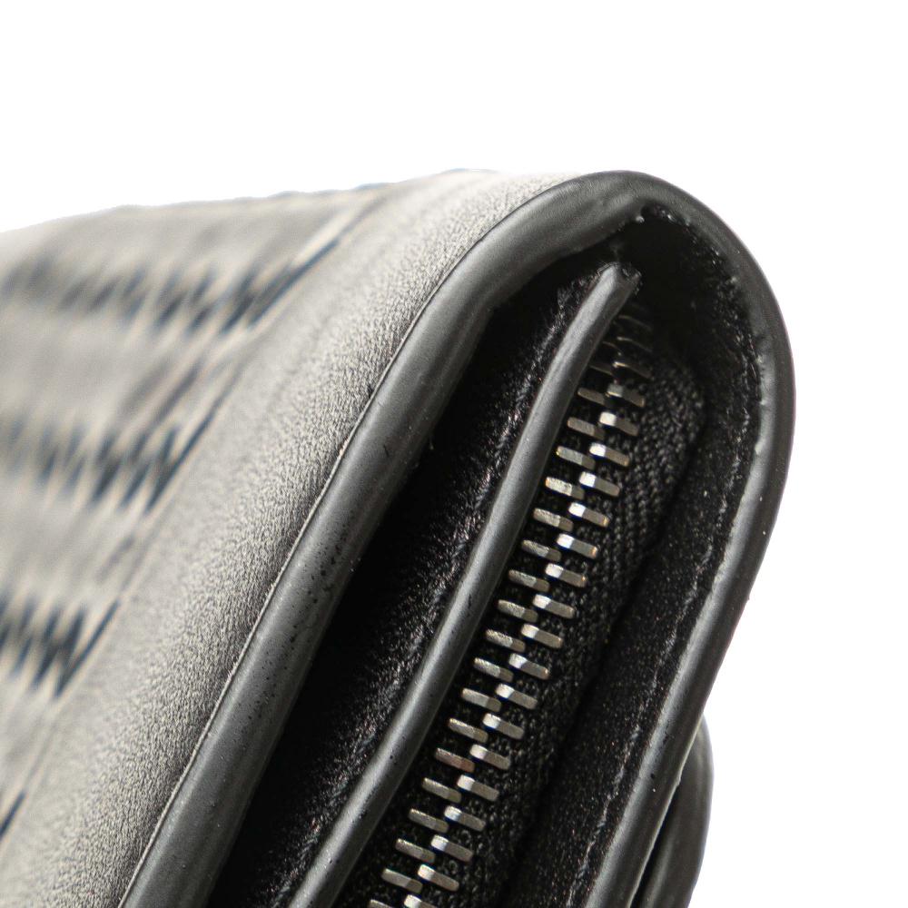 Bottega Veneta Black Nappa Intrecciato Grommet Scalloped Edge Long Wallet Italy