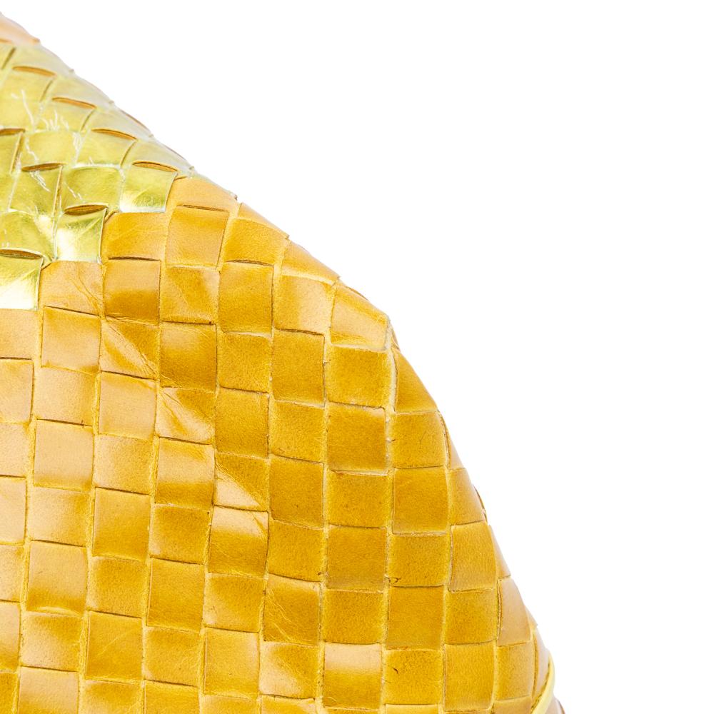 Bottega Veneta B Bottega Veneta Yellow with Gold Calf Leather Intrecciato Tote Italy