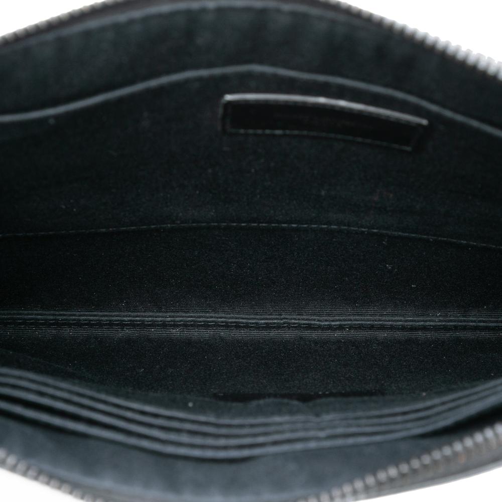 Saint Laurent B Saint Laurent Black Calf Leather Croc Embossed Monogram Clutch Italy