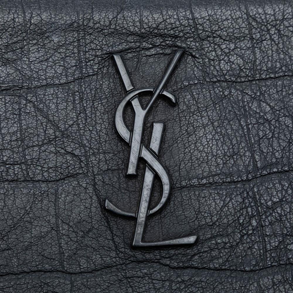 Saint Laurent B Saint Laurent Black Calf Leather Croc Embossed Monogram Clutch Italy