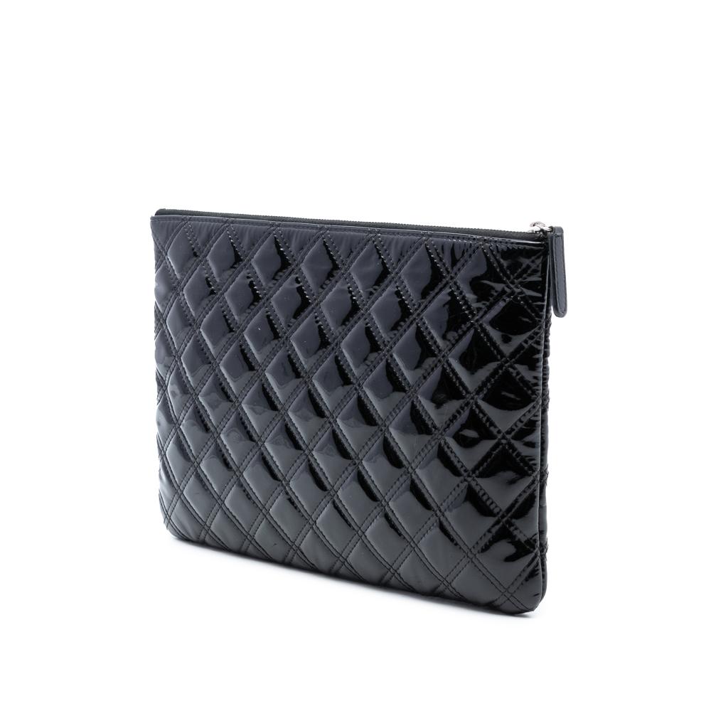 Chanel AB Chanel Black Patent Leather Leather Medium Quilted Patent Double Stitch O Case Clutch Italy