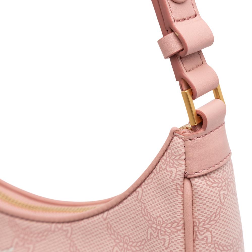 MCM AB MCM Pink Coated Canvas Fabric Small Lauretos Himmel Ascending Moon Hobo Korea, South