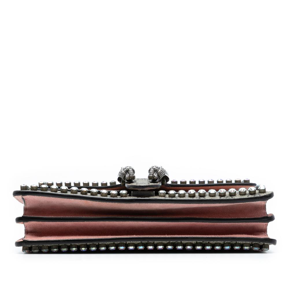 Gucci B Gucci Brown Beige Coated Canvas Fabric Medium GG Supreme Crystal Dionysus Shoulder Bag Italy