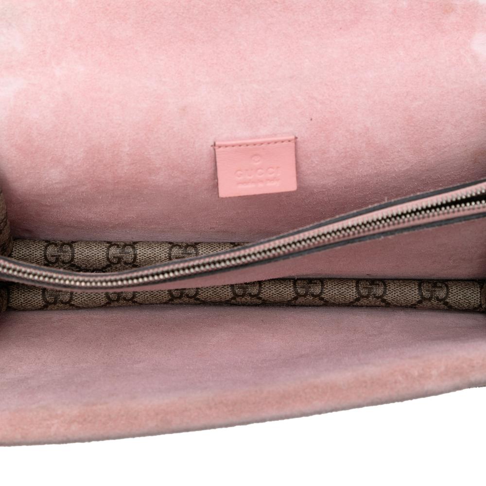 Gucci B Gucci Brown Beige Coated Canvas Fabric Medium GG Supreme Crystal Dionysus Shoulder Bag Italy