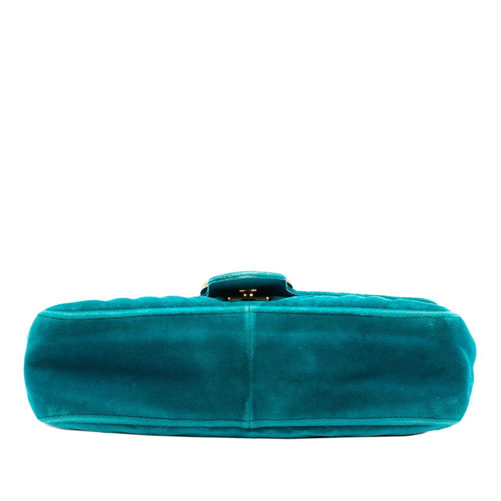 Gucci B Gucci Blue Turquoise Velvet Fabric Medium GG Marmont Matelasse Shoulder Bag Italy