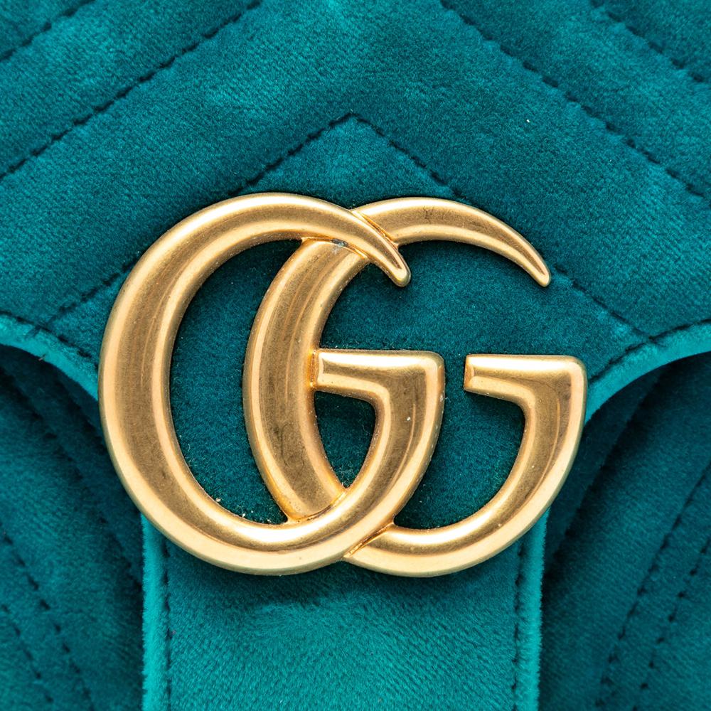Gucci B Gucci Blue Turquoise Velvet Fabric Medium GG Marmont Matelasse Shoulder Bag Italy