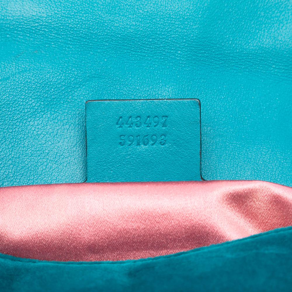 Gucci B Gucci Blue Turquoise Velvet Fabric Medium GG Marmont Matelasse Shoulder Bag Italy
