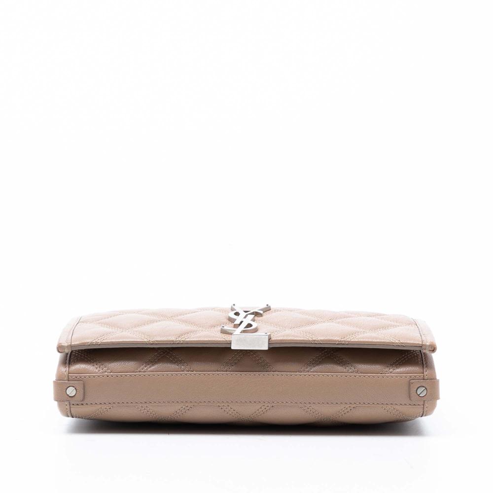 Saint Laurent Brown Quilted Diamond Lambskin Becky Wallet on Chain Italy