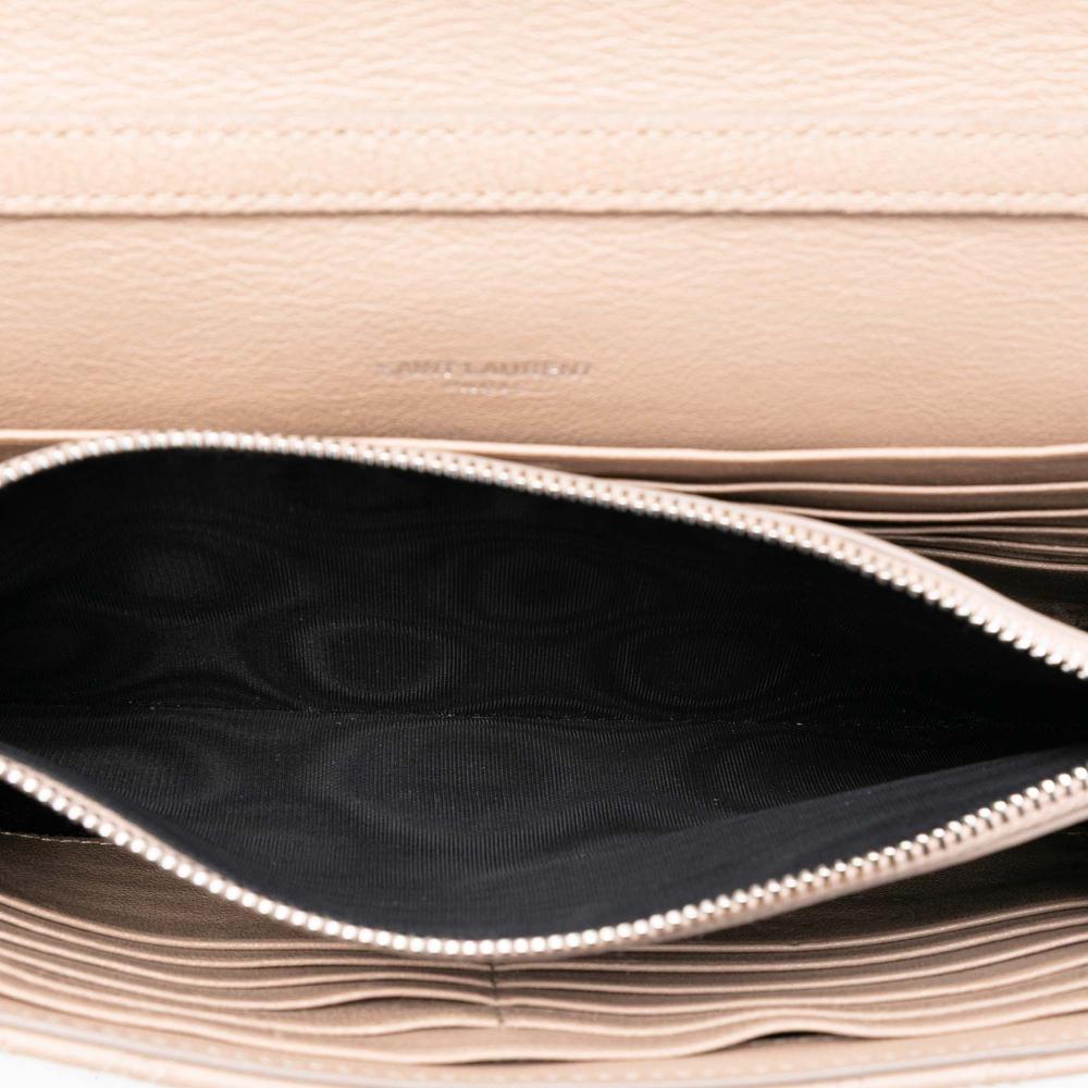 Saint Laurent Brown Quilted Diamond Lambskin Becky Wallet on Chain Italy