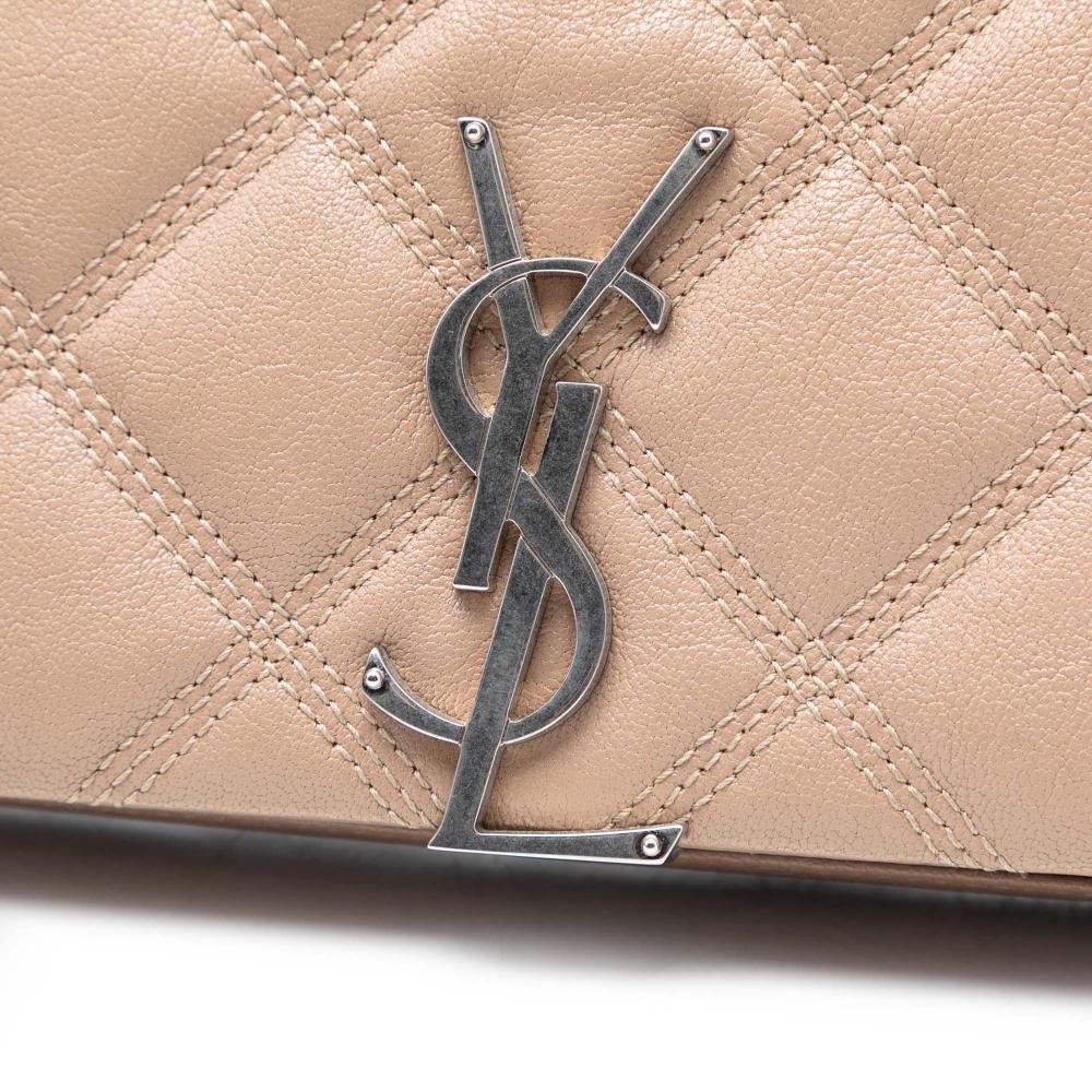 Saint Laurent Brown Quilted Diamond Lambskin Becky Wallet on Chain Italy