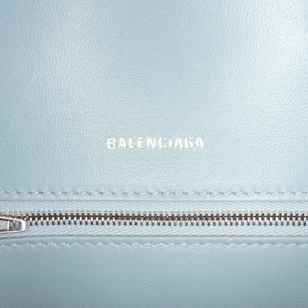 Balenciaga B Balenciaga Blue Denim Calf Leather Small Croc Embossed Hourglass Top Handle Bag Italy