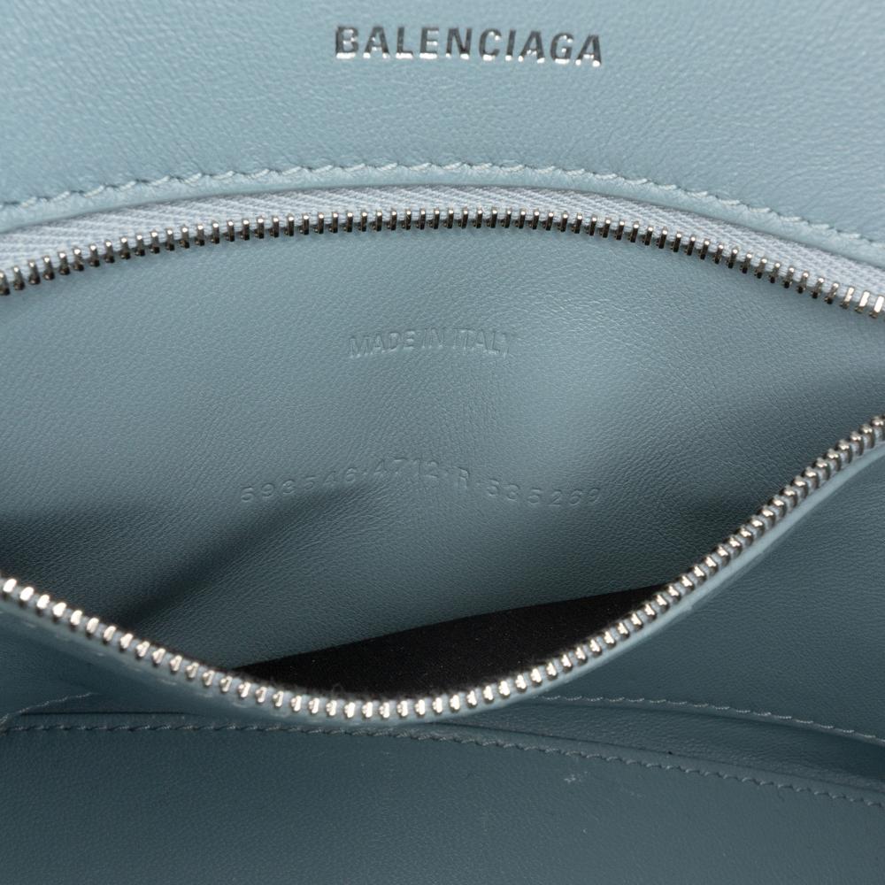 Balenciaga B Balenciaga Blue Denim Calf Leather Small Croc Embossed Hourglass Top Handle Bag Italy