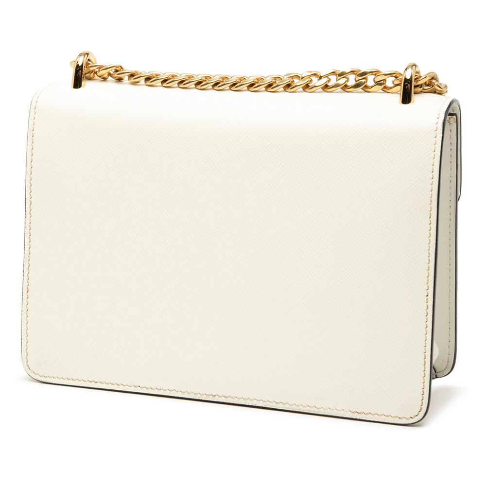 Prada B Prada White Saffiano Leather Lux Envelope Chain Flap Italy