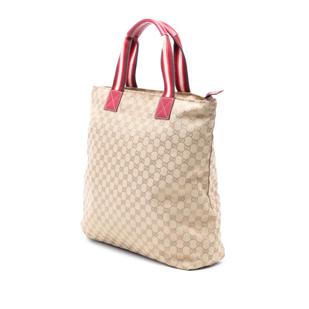 Gucci AB Gucci Brown Beige with Red Canvas Fabric GG Web Tote Italy
