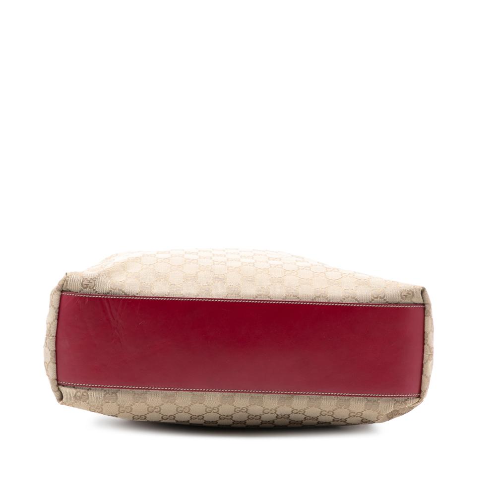 Gucci AB Gucci Brown Beige with Red Canvas Fabric GG Web Tote Italy