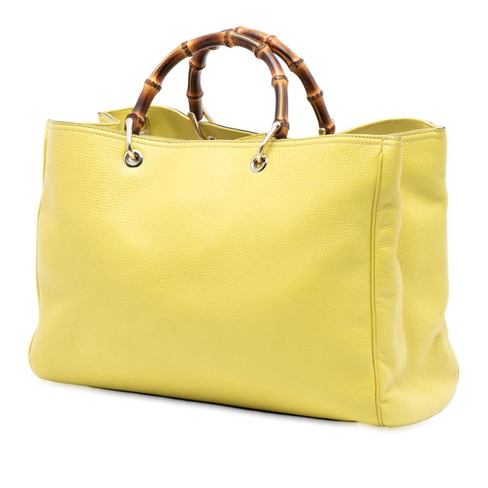 Gucci B Gucci Yellow Calf Leather Large skin Bamboo Shopper Satchel Italy