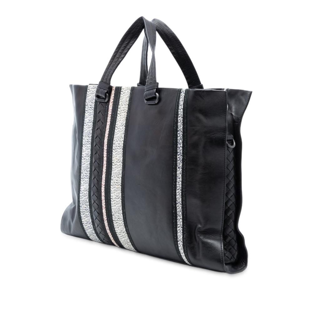 Bottega Veneta B Bottega Veneta Black Nappa Leather Leather Intrecciato Trimmed Nappa Vertical Stripe Tote Italy