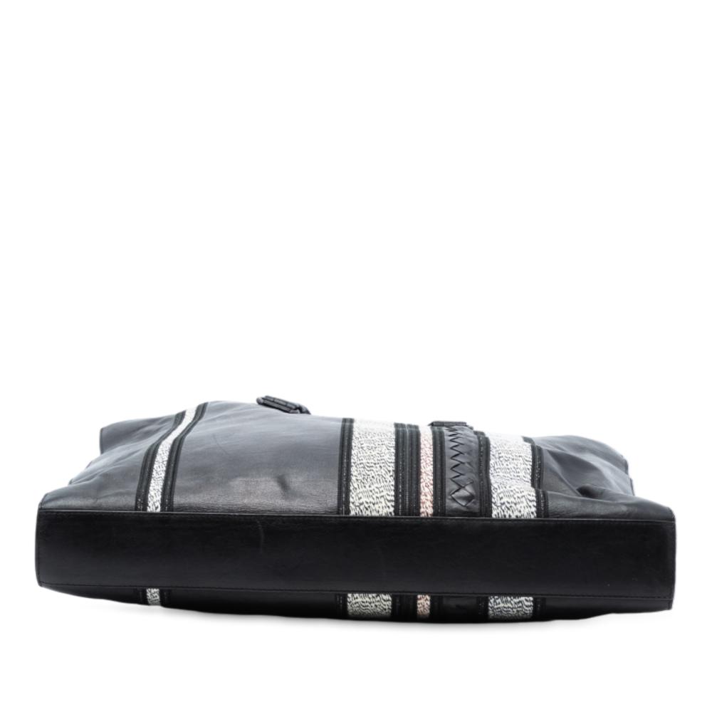 Bottega Veneta B Bottega Veneta Black Nappa Leather Leather Intrecciato Trimmed Nappa Vertical Stripe Tote Italy