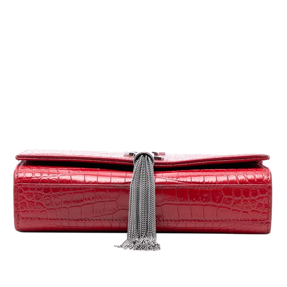 Saint Laurent AB Saint Laurent Red Calf Leather Small Embossed Kate Tassel Crossbody Italy