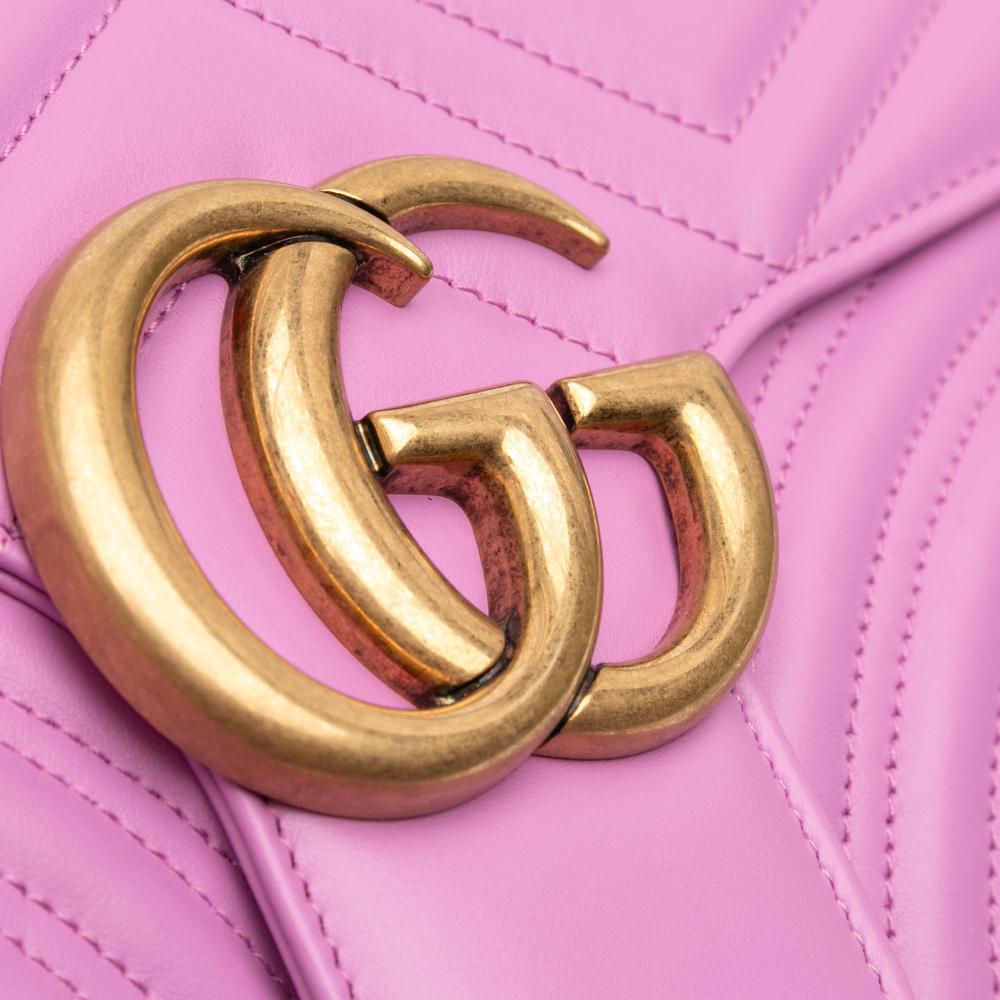 Gucci AB Gucci Pink Calf Leather Large GG Marmont Matelasse Shoulder Bag Italy