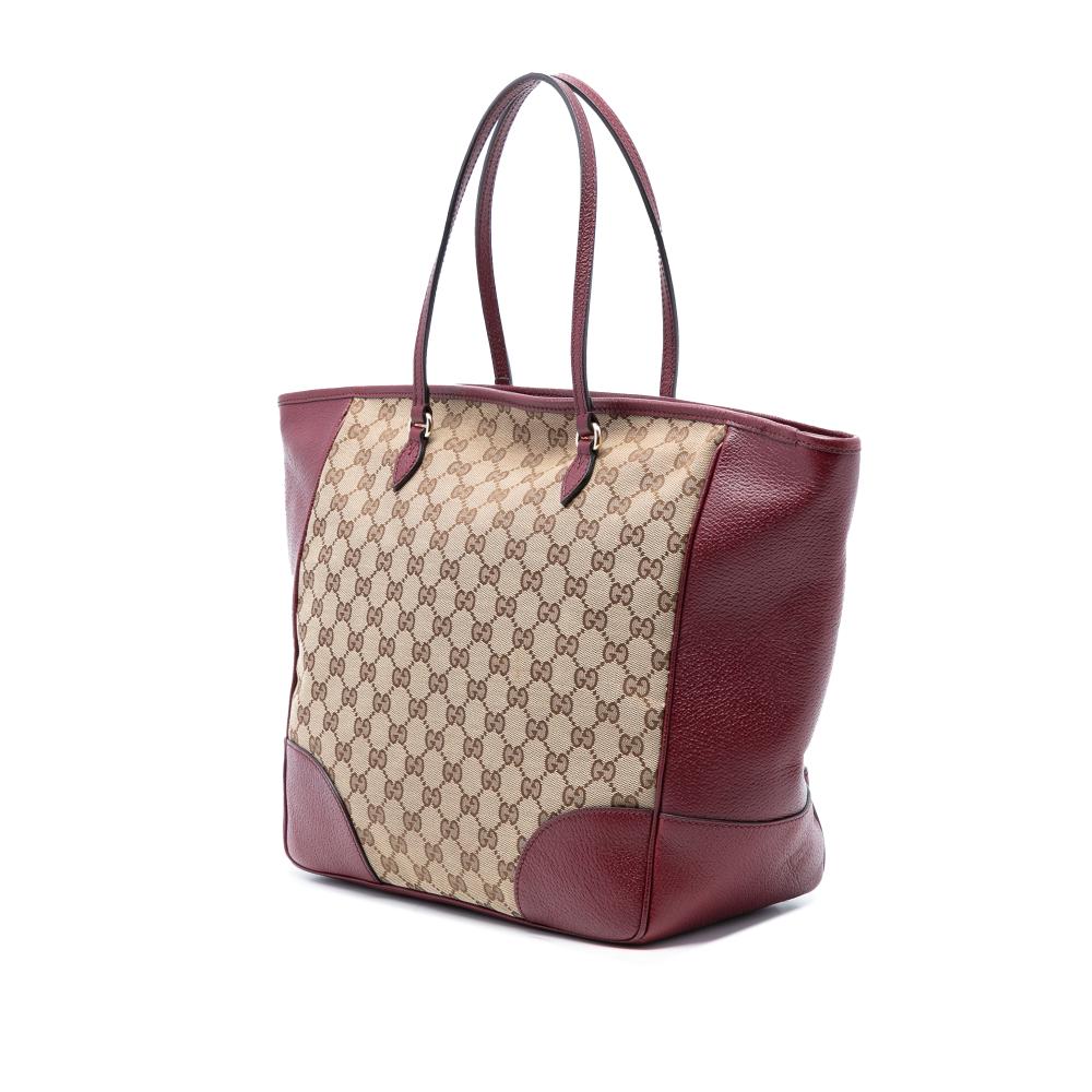 Gucci B Gucci Brown Beige Canvas Fabric GG Bree Tote Italy