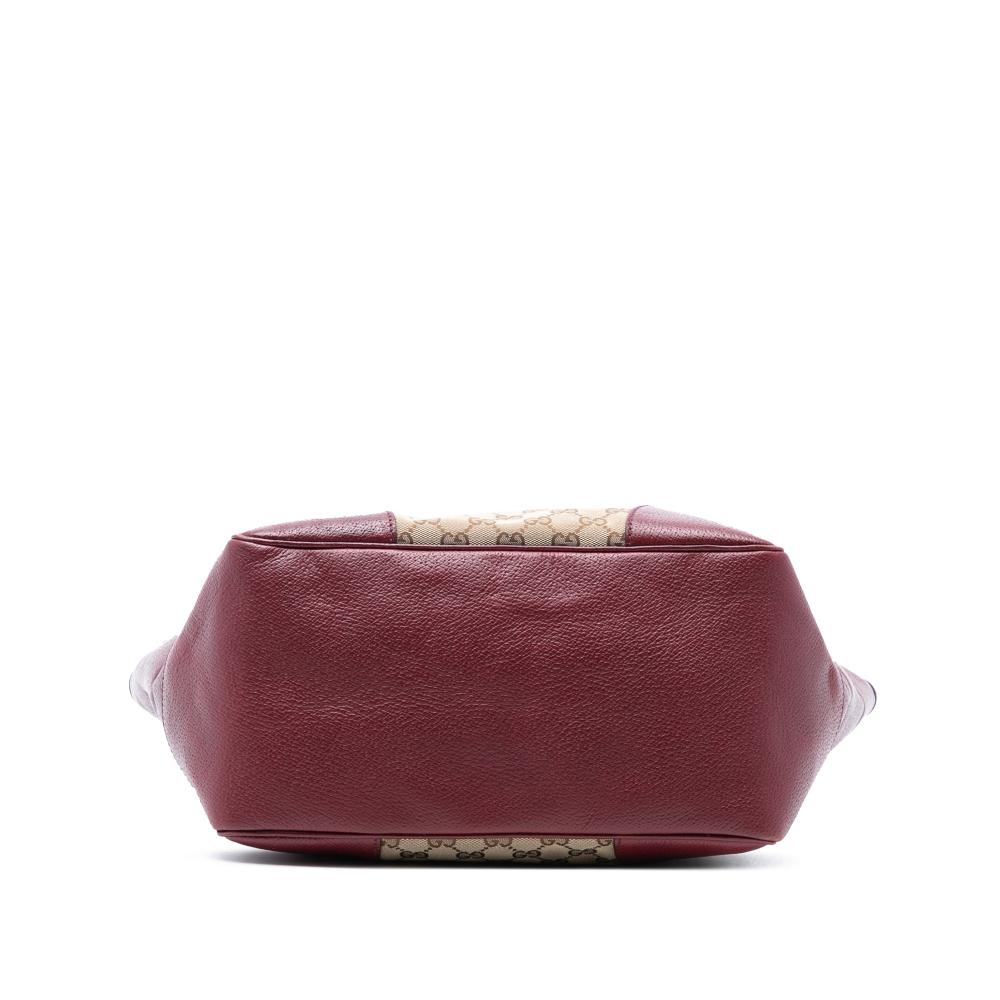 Gucci B Gucci Brown Beige Canvas Fabric GG Bree Tote Italy