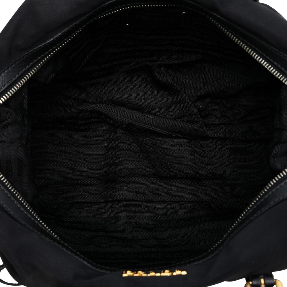 Prada B Prada Black Nylon Fabric Saffiano Trimmed Tessuto Logo Satchel Italy