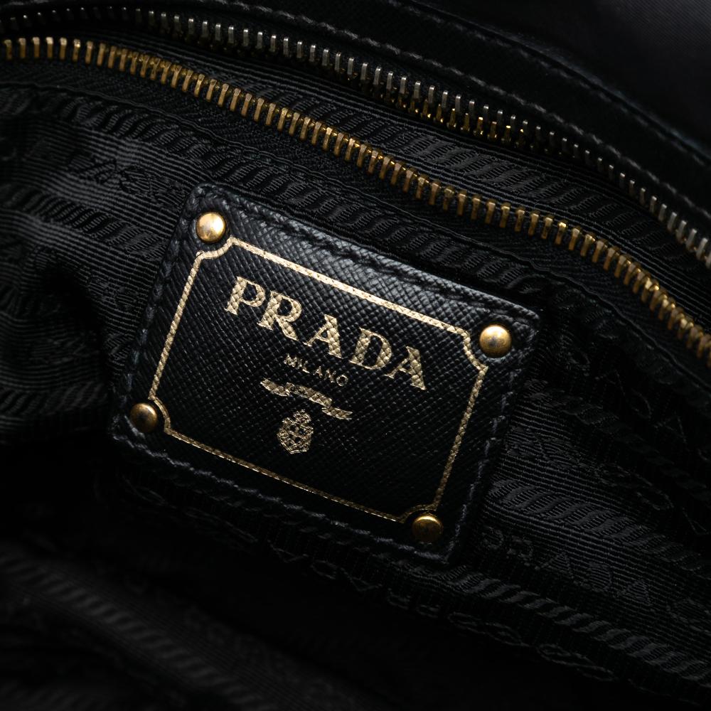 Prada B Prada Black Nylon Fabric Saffiano Trimmed Tessuto Logo Satchel Italy
