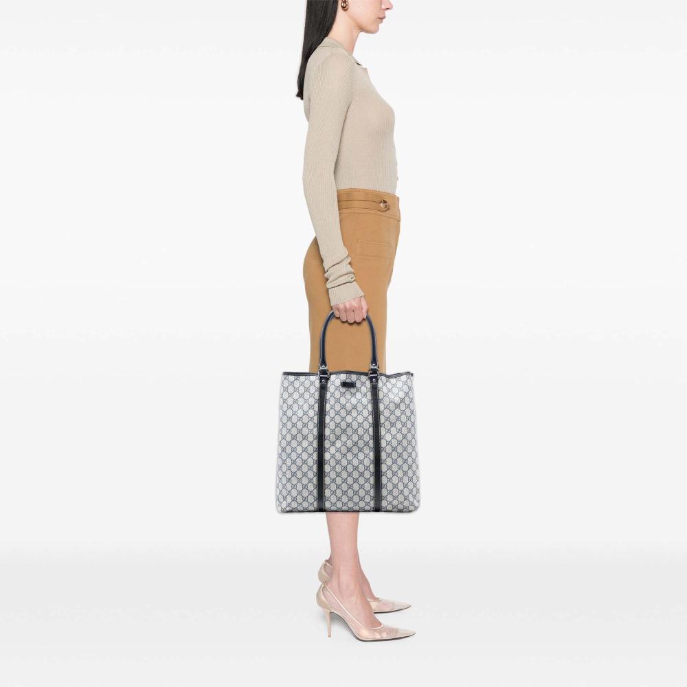 Gucci AB Gucci Brown Beige Coated Canvas Fabric GG Supreme Joy Vertical Tote Italy