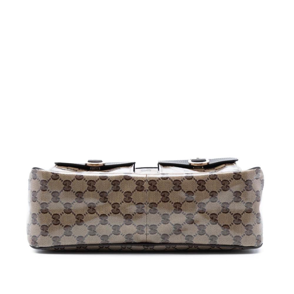 Gucci AB Gucci Brown Beige Coated Canvas Fabric GG Crystal Abbey D Ring Handbag Italy