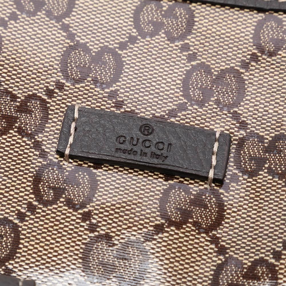 Gucci AB Gucci Brown Beige Coated Canvas Fabric GG Crystal Abbey D Ring Handbag Italy