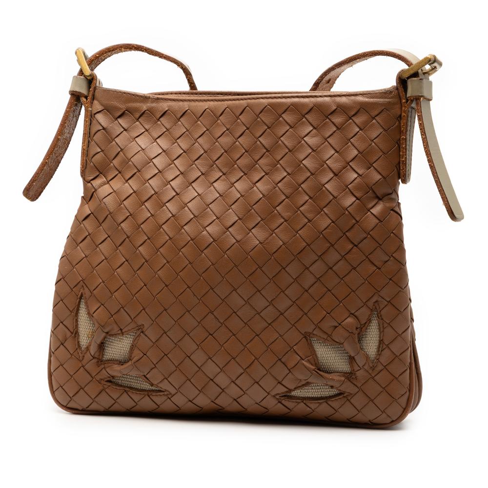 Bottega Veneta B Bottega Veneta Brown Nappa Leather Leather Nappa Intrecciato Cutwork Crossbody Italy