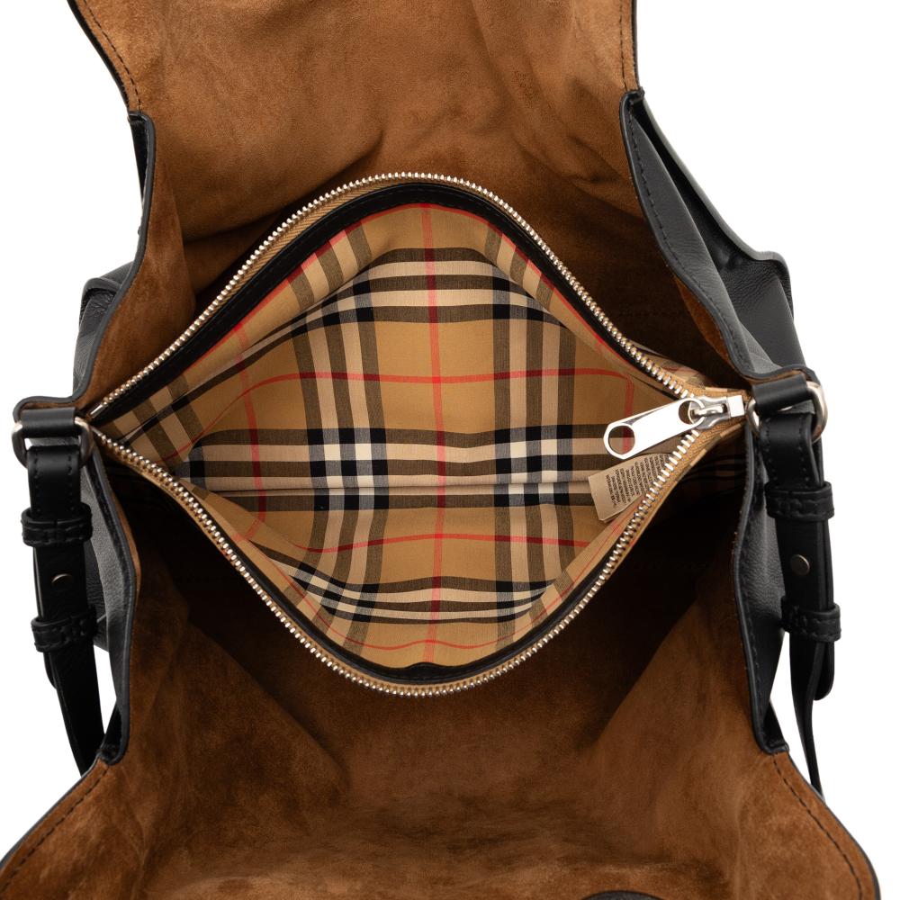 Burberry B Burberry Black Calf Leather Crest Embossed Smooth skin Grommet Satchel Italy