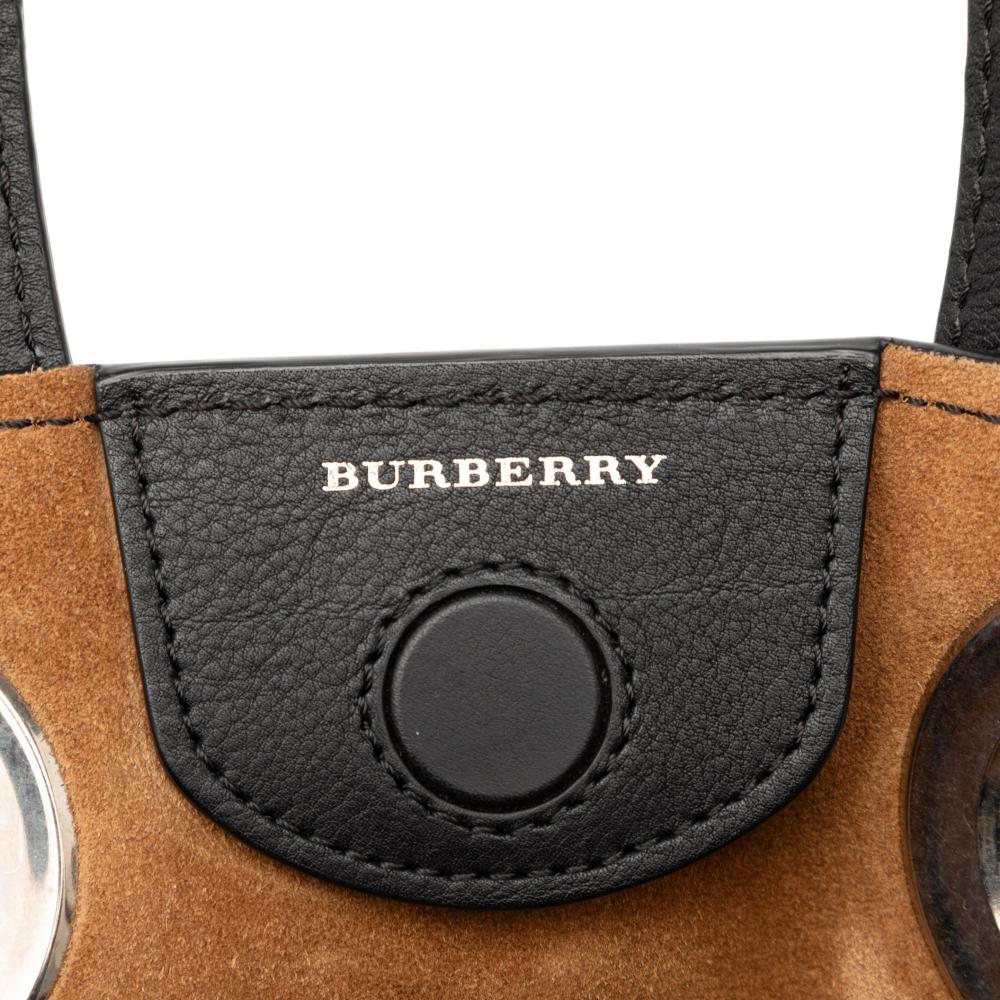 Burberry B Burberry Black Calf Leather Crest Embossed Smooth skin Grommet Satchel Italy