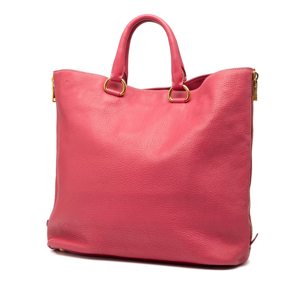 Prada AB Prada Pink Blush Calf Leather Vitello Daino Side Zip Convertible Tote Italy