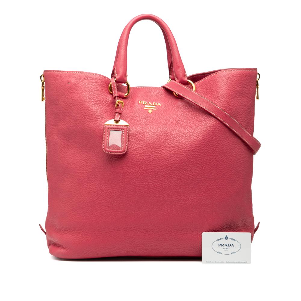 Prada AB Prada Pink Blush Calf Leather Vitello Daino Side Zip Convertible Tote Italy
