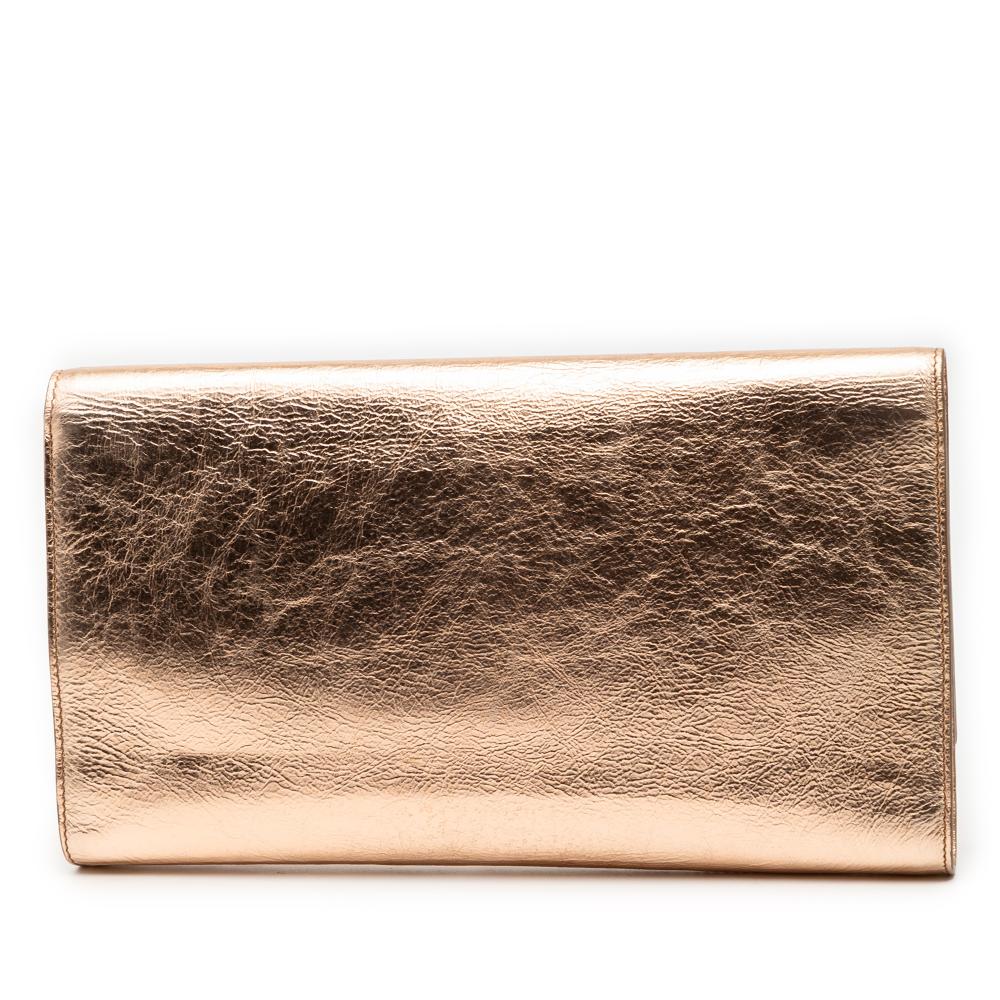 Saint Laurent B Saint Laurent Gold Calf Leather Large Metallic skin Monogram Belle De Jour Clutch Italy