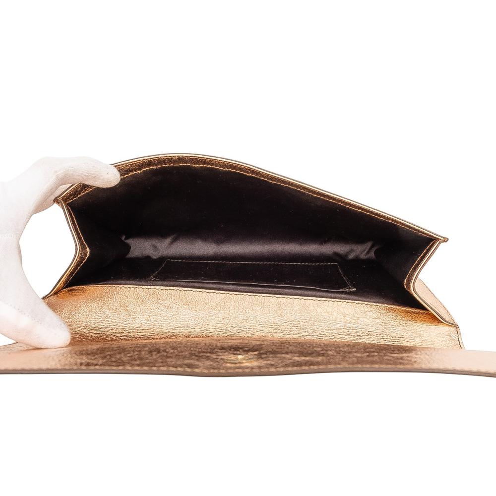 Saint Laurent B Saint Laurent Gold Calf Leather Large Metallic skin Monogram Belle De Jour Clutch Italy