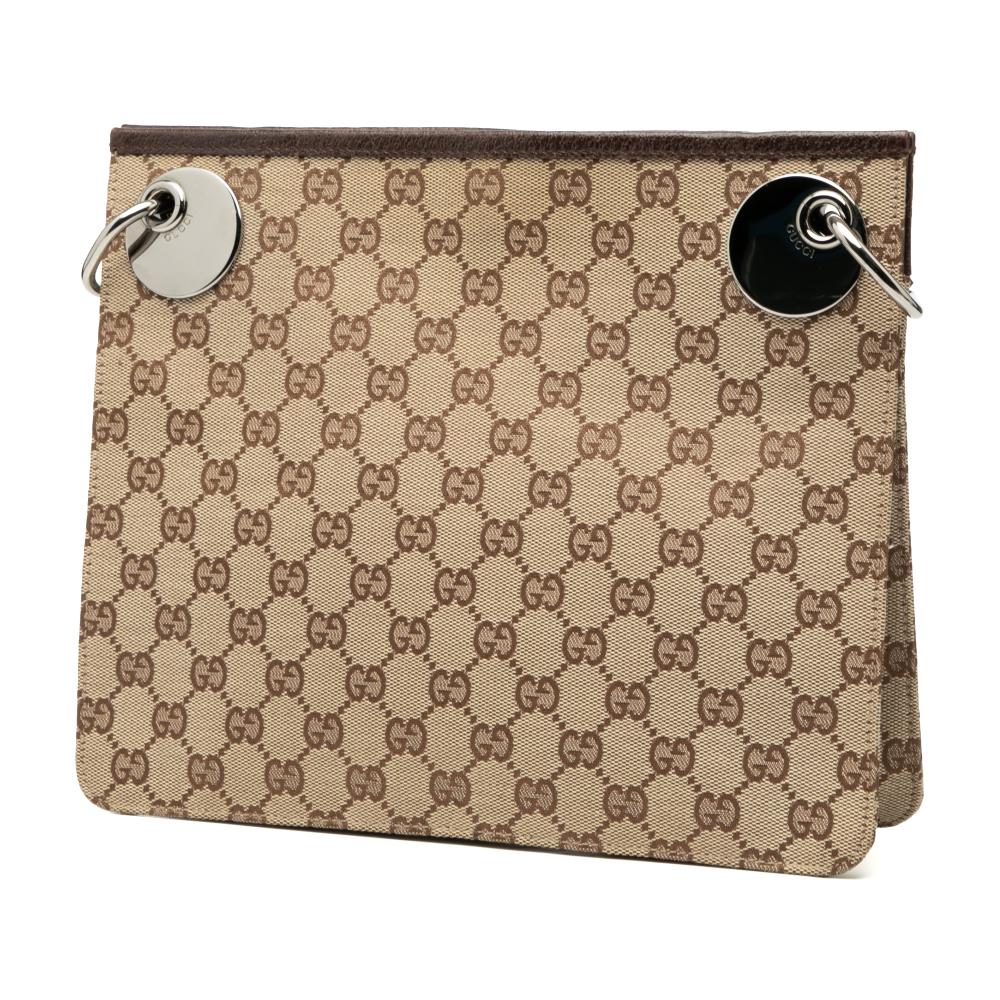 Gucci B Gucci Brown Beige Canvas Fabric GG Eclipse Crossbody Italy