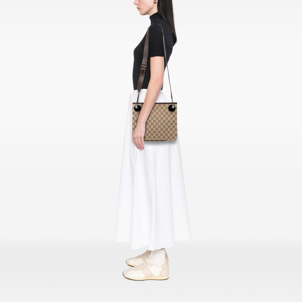 Gucci B Gucci Brown Beige Canvas Fabric GG Eclipse Crossbody Italy