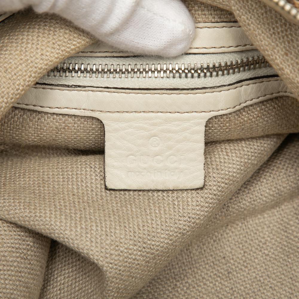 Gucci B Gucci Brown Beige with White Canvas Fabric Large GG Icon Bit Satchel Italy