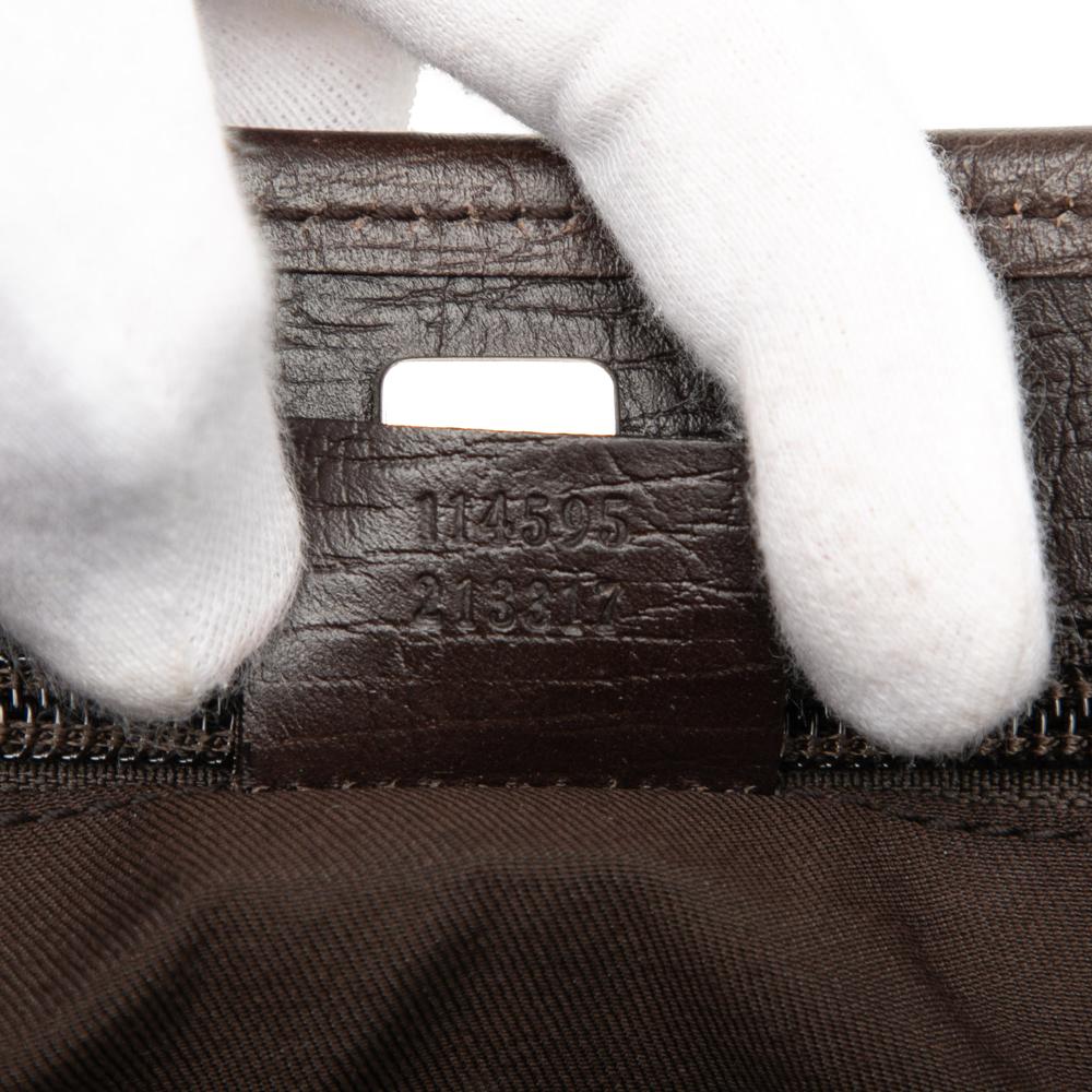 Gucci B Gucci Brown Beige Coated Canvas Fabric Medium GG Supreme Joy Tote Italy