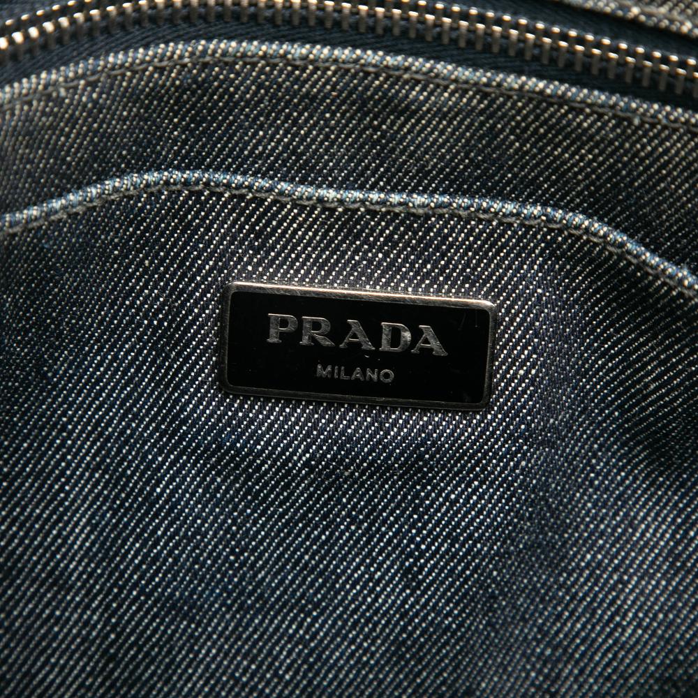 Prada B Prada Blue Navy Denim Fabric Small Canapa Bijoux and Grommet Satchel Turkey