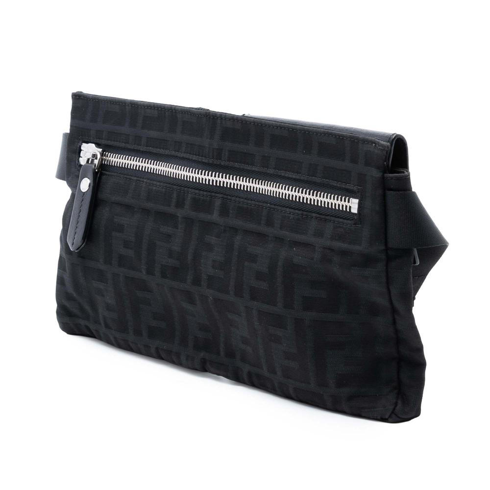Fendi B Fendi Black Canvas Fabric Zucca Double Pocket Belt Bag Italy
